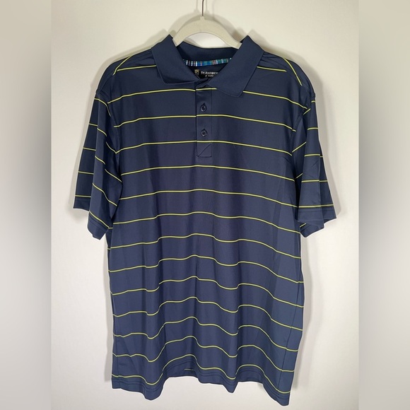 NWT Vintage Y2K St. Andrews of Scotland navy lime striped golf polo sz L preppy - Picture 1 of 12
